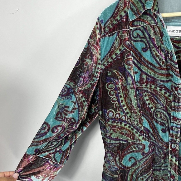 Chico's Velvet Paisley Button Down Tunic Shirt and Tank Top 2 Set of 2 L 12 - Picture 3 of 16